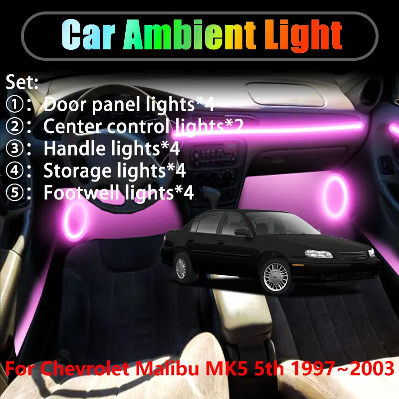 

Для Chevrolet Malibu MK5 5 1997 ~ 2003 2/18 в 1, автомобильное окружающее освещение, светодиодные внутренние светодиодные фонари багажника, USB RGB Ensemble Streamer