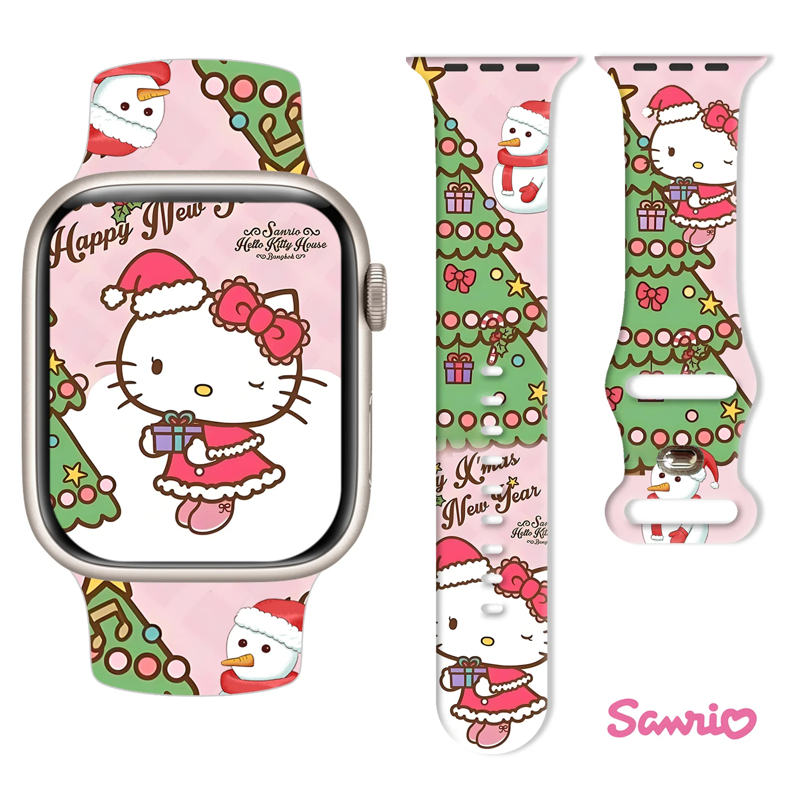 

Sanrio Christmas Hello Kitty Strap for Apple Watch 11 10 9 8 Silicone Band Replaceable Watchband for iWatch 46mm 44mm 42mm 41mm