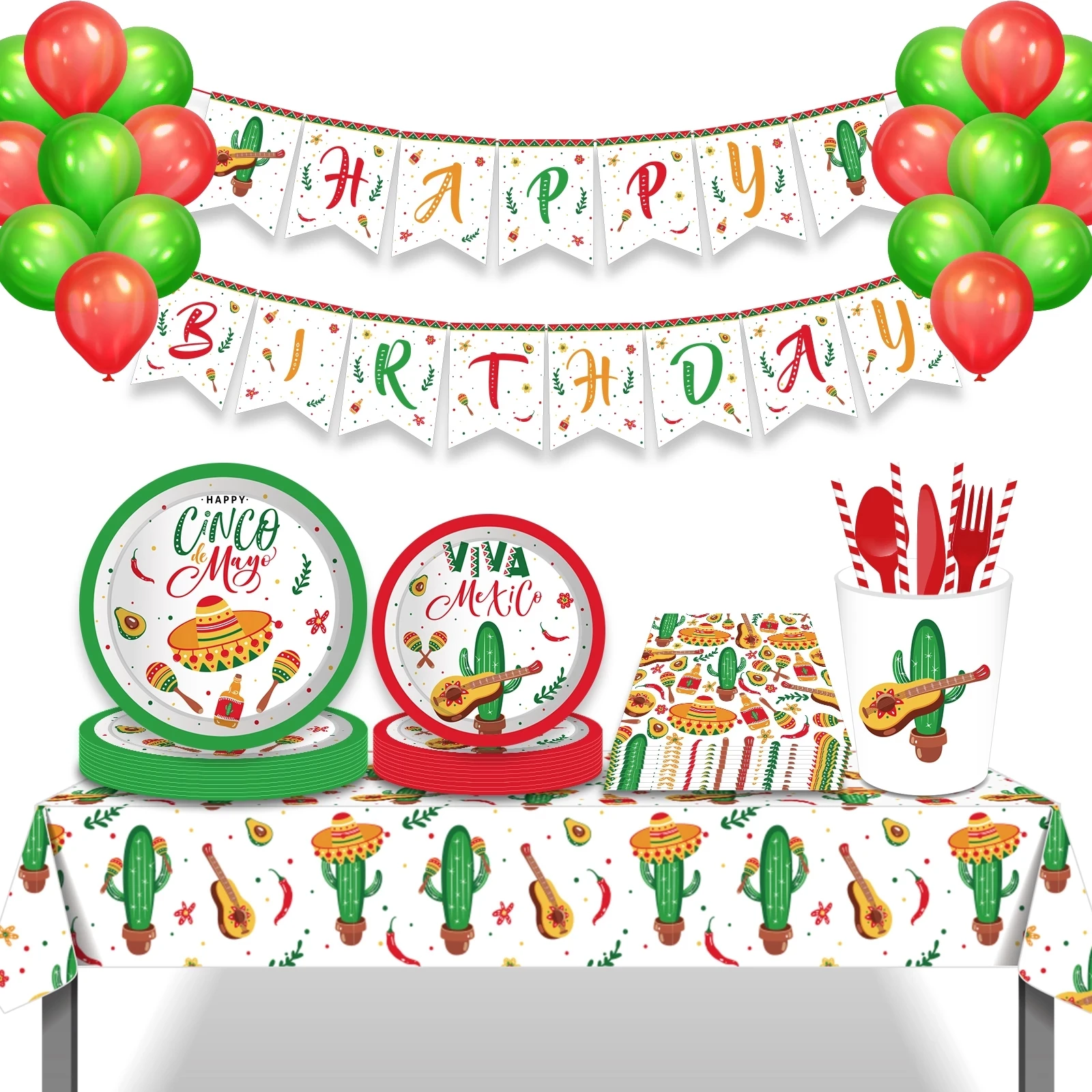 44 unids/set feliz Cinco De Mayo Fiesta Temática vajilla desechable Viva México plato taza servilleta guitarra y decoración De fiesta De Cactus
