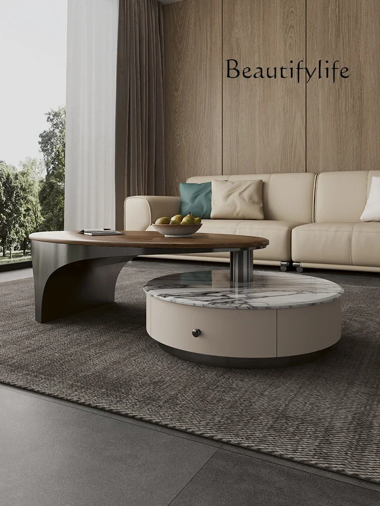 

журнальный столик Light Luxury Natural Marble Tea Table Designer High-End Living Room Walnut Vintage Tea Table