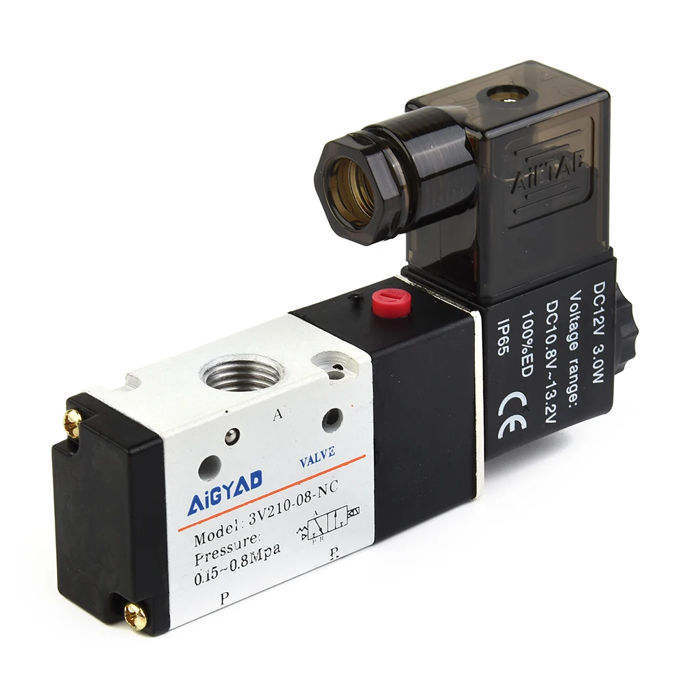 

Pneumatic Solenoid Valve 110*65*22mm Accessories Metal+Plastic Replacement 2 Position 3V210-08 DC 12V 0.15-0.8MPa