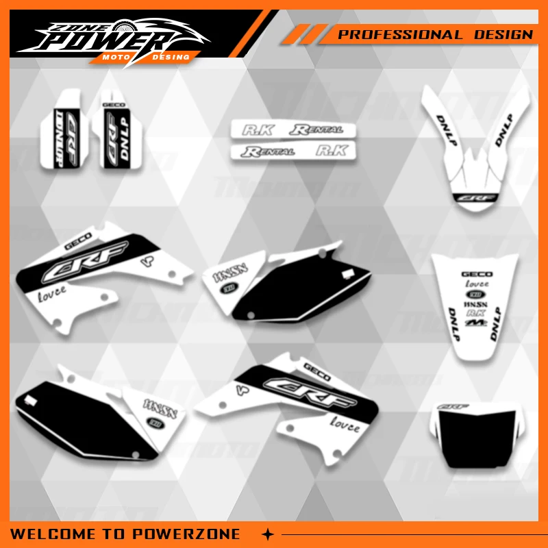 

Powerzone For Honda CRF450R CRF450 2002 2003 2004 CRF 450 450R Full Graphics Decals Stickers Motorcycle Background Custom Number