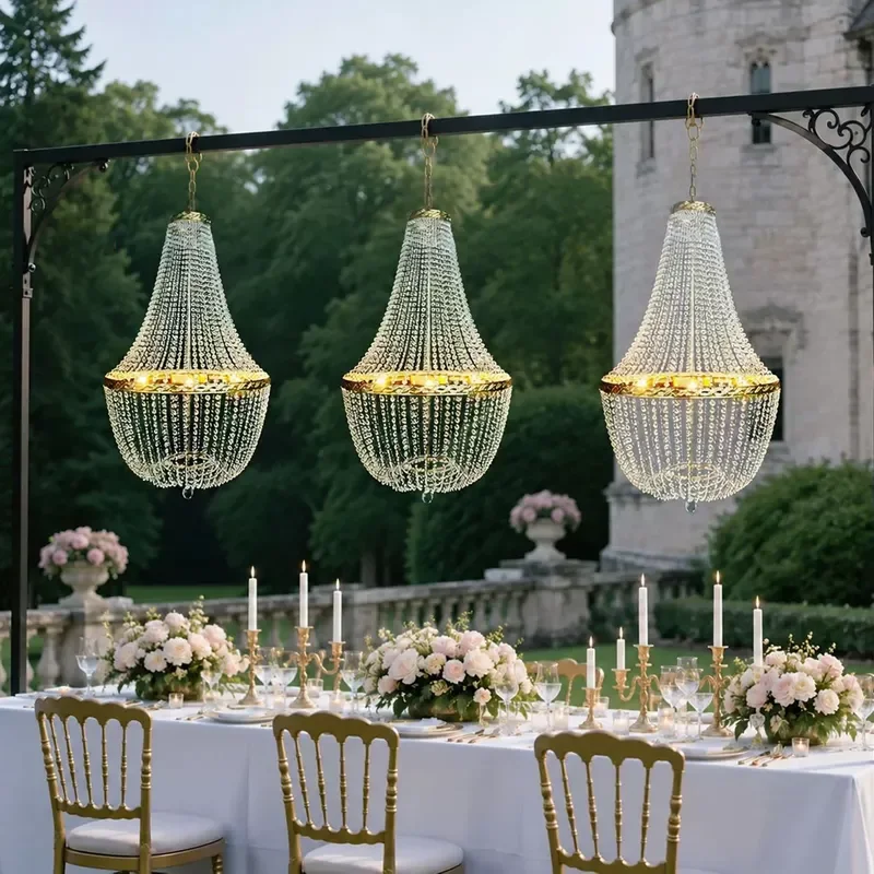 Transparent Glass Wrought Iron Crystal Ceiling Lights for Wedding Stage Venue Auditorium Decorative Arrangement Props
