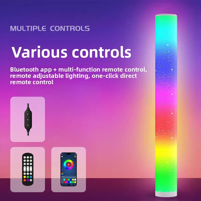 New Star Hole RGB Colorful Remote Control APP Cylinder Floor Lamp Bedroom Living Room Atmosphere Decoration Nightlight