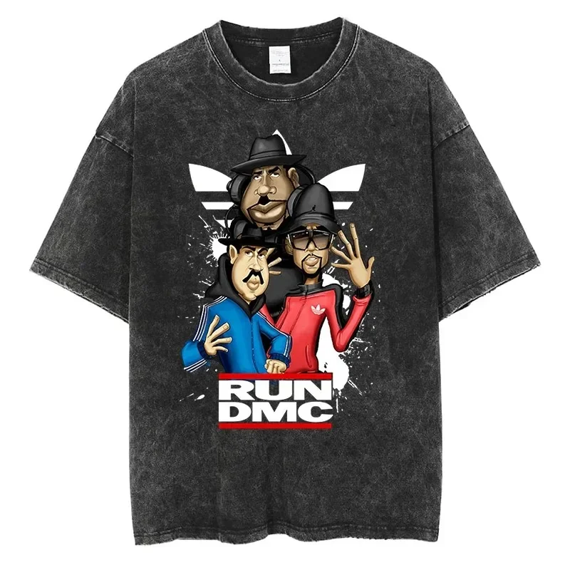 Cartoon Run DMC graphic t-shirt qualità cotone vintage con cappuccio manica corta tees fashion hip hop rapier uomo donna streetwear top