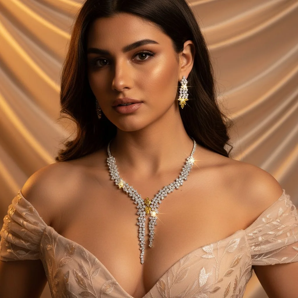 

Hot Sale Floral Zircon Necklace Earrings Set Shiny Rhinestone Long Pendant Exquisite Sweet Elegant Women Fashion Jewelry