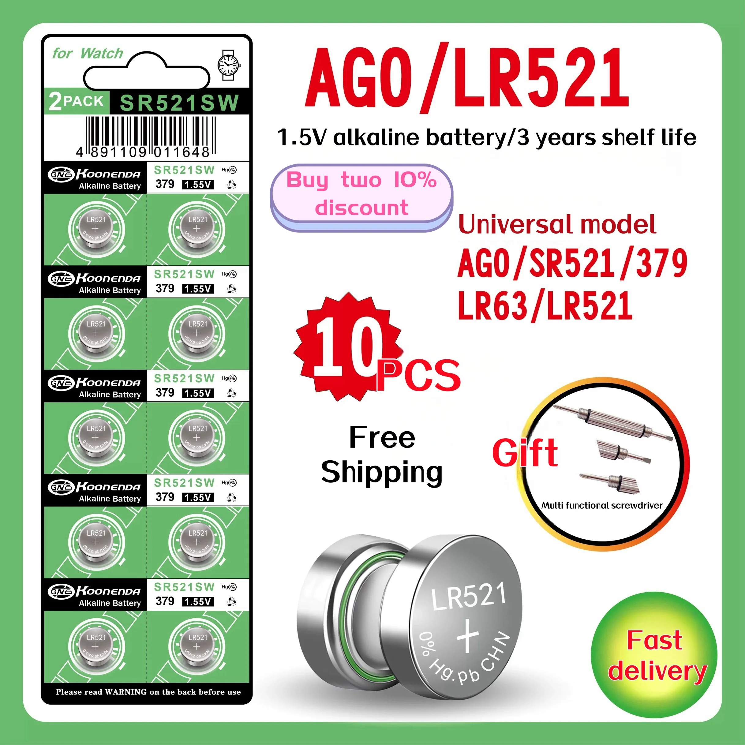 10-50PCS AG0 LR521 Button Batteries SR521SW 379A 379 179 D379 SR63 1.5V Alkaline Button Cell Battery for Watches Toy