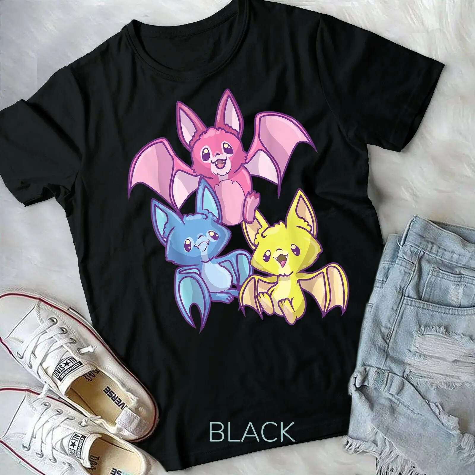 Pansexual Kawaii Bat, Pastel Goth Bat Anime Art Pan Pride Unisex Form T-shirt