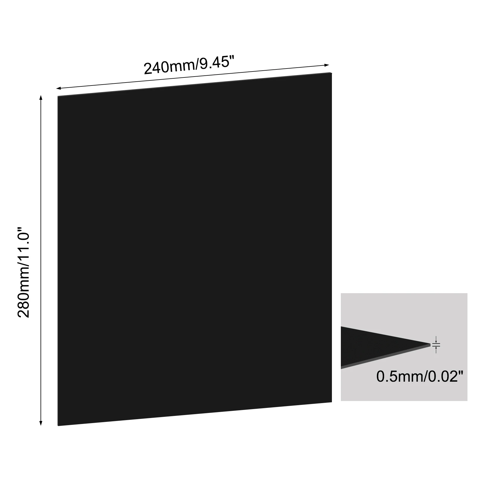 Folhas pretas plásticas do ABS para projetos de DIY, decoração Home, espessura de 240mm x 280mm, 8 PCes, 0.5mm, 4 PCes, 1mm, 4 PCes, 1.5mm