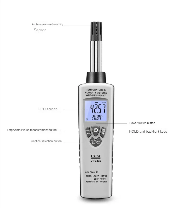 DT-321S  High precision and reliable wet bulb test of air dew point of industrial thermometer and hygrometer