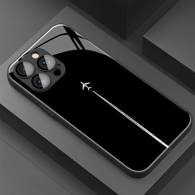 Minimalist Black Sky Airplane Contrail Pattern Phone Case for Iphone 18 17 16 15 14 13 12 11 Pro Max XS XR Plus 16E