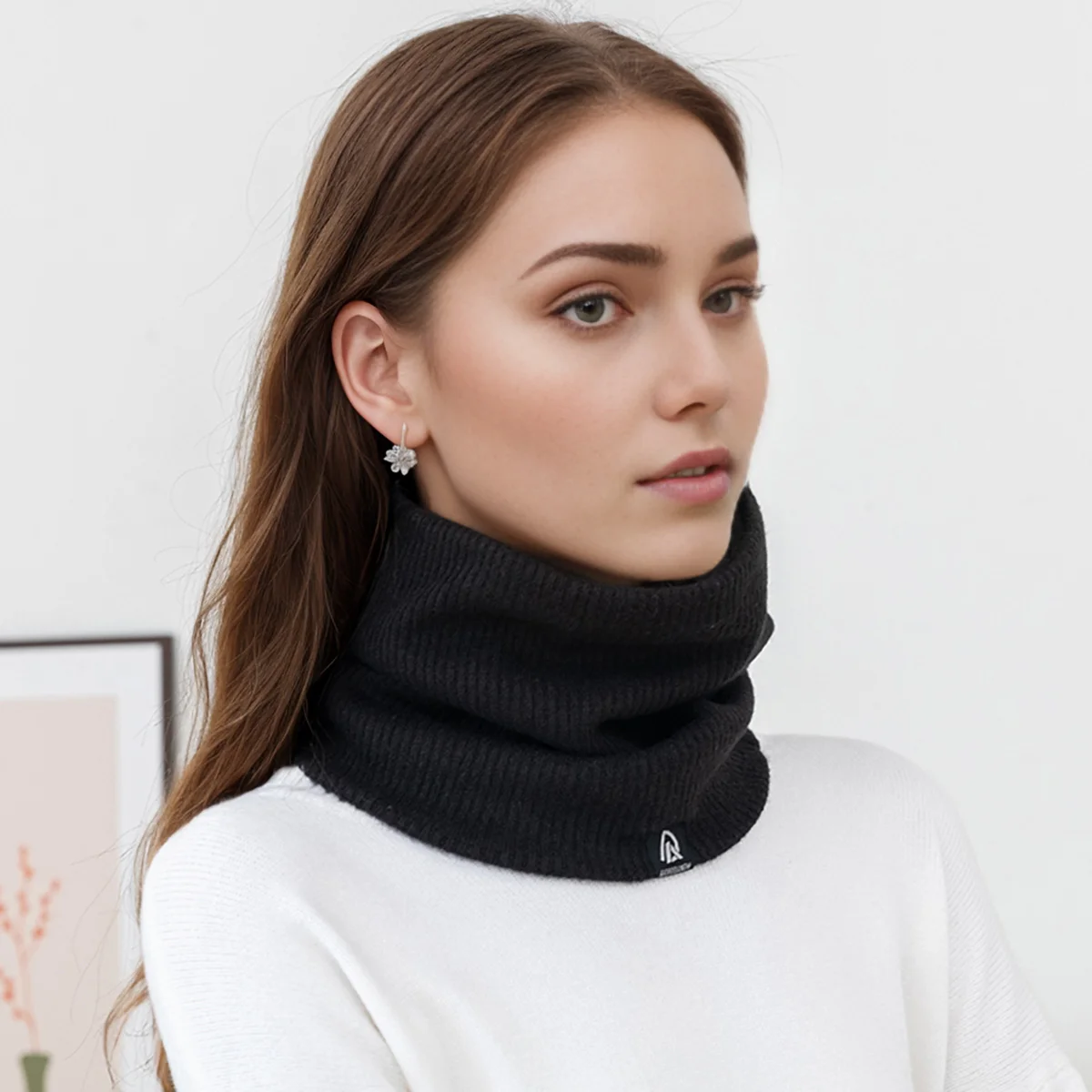 Winter neck with velvet scarf of the same style for men and women warm riding neck wool sleeve knitted cervical protection