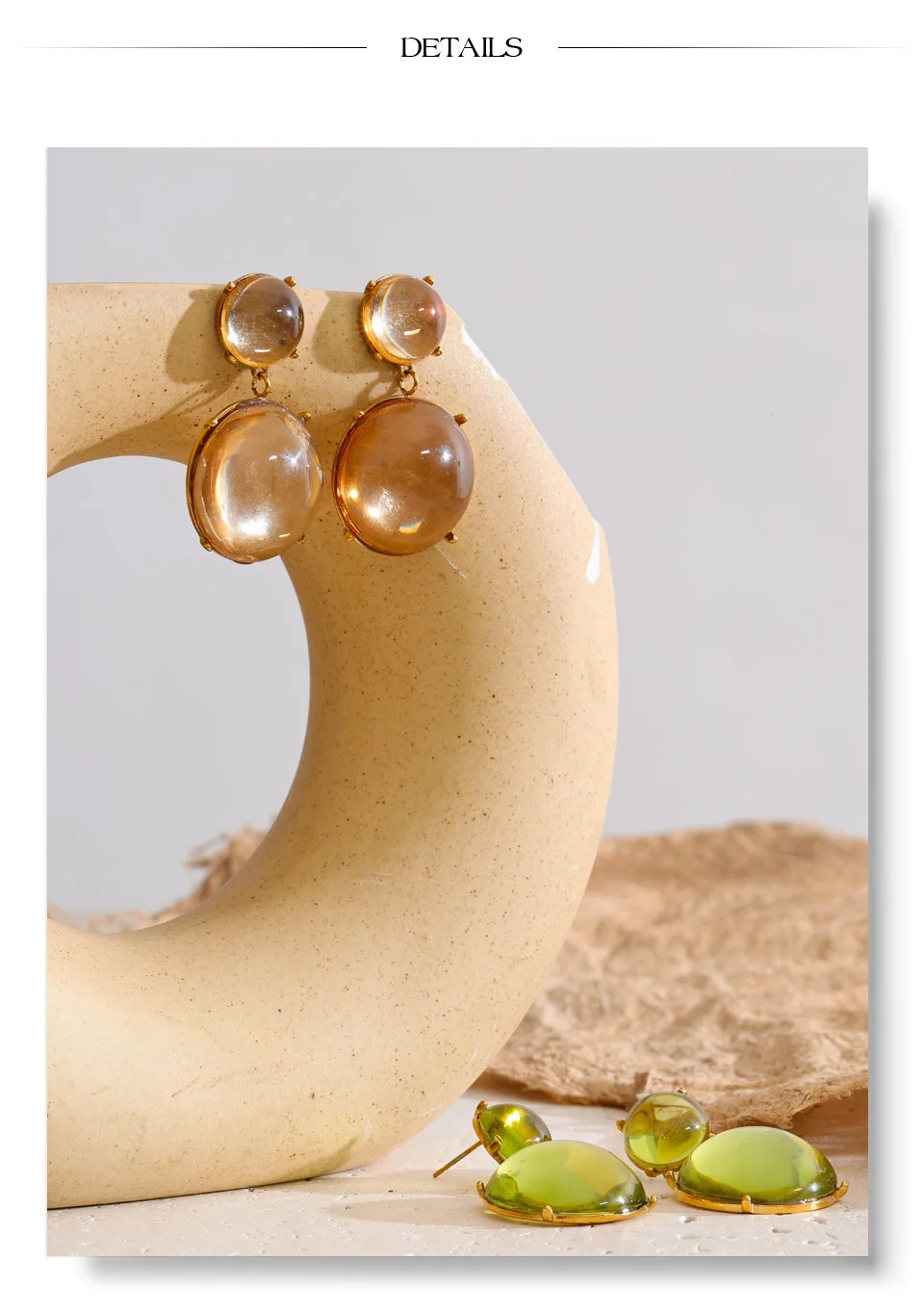 Yhpup Khakigrüne runde Tropfenohrringe aus Acrylharz, heißer Stil, beliebter moderner Schmuck, wasserbeständig – Detail 8