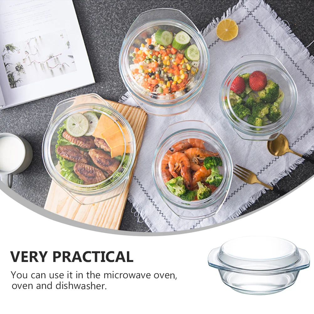 Tempered Glass Bowl Heat-resistant Pot Microwave Oven Glassware with Lid Heating Roasting Pan