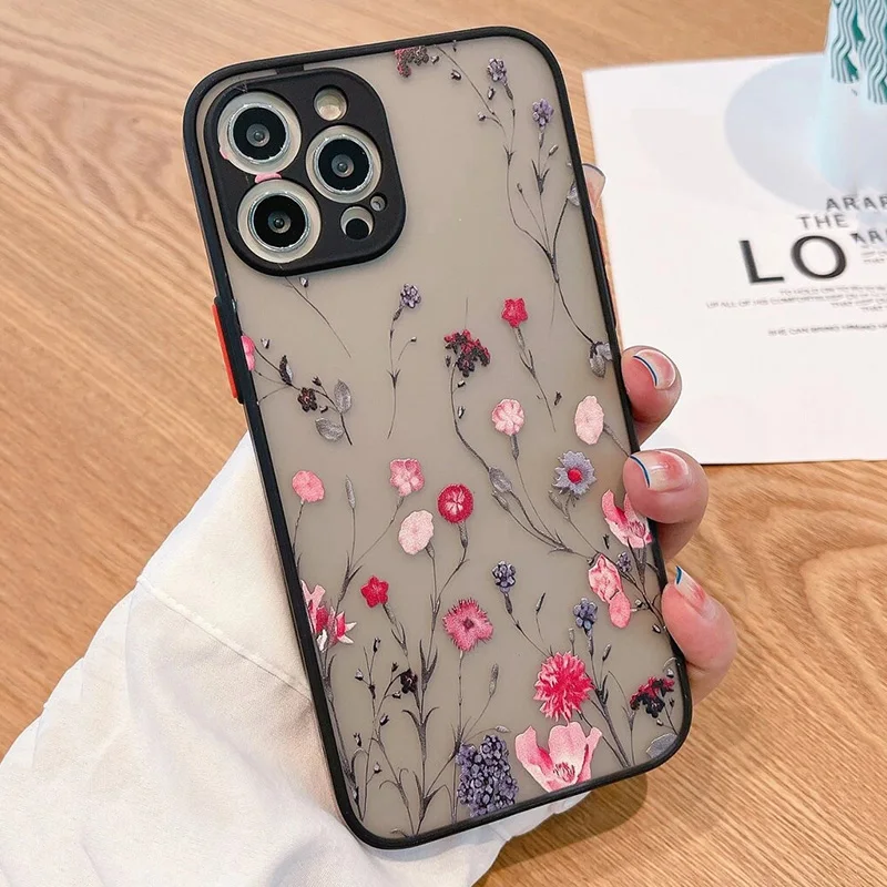 Contrast Frame Flower & Butterfly Print Case for Xiaomi Redmi Note 13 12 Pro Plus 12S 11 11S 10S 10 Redmi 12C 13C 13C 14C Cover