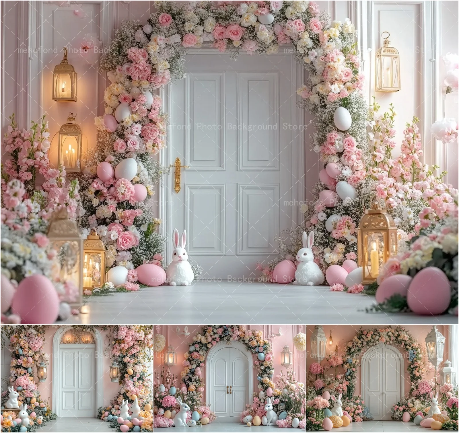 Mehofond Photography Background Spring Easter Colorful Egg Rabbit Lantern Balloon Flower Kids Family Portrait Backdrop Decor