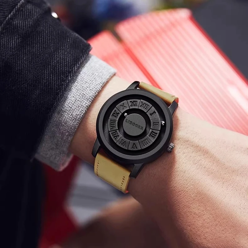 Vintage Magnetic Steel Ball Hand Men Watch High Quality Touch To Read Time New Design PU Leather Strap Quartz Wristwatch For Mal