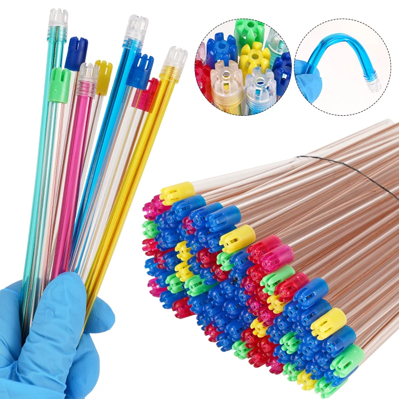 100pcs Dental Colored Saliva Tube Disposable Multi-Color Bendable Transparent Plastic Adjustable Saliva Suction Device