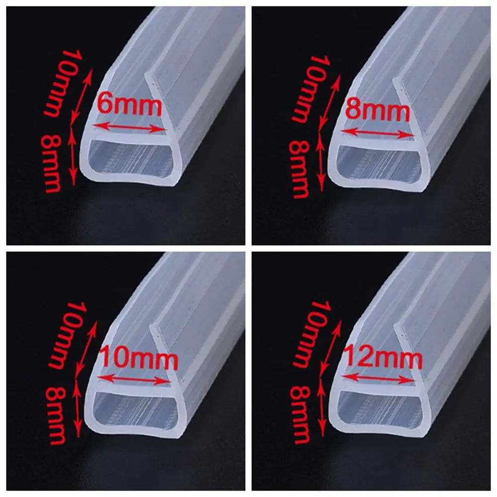 1M 6-12mm F U h Shape Glass Door Sealing Strips Silicone Rubber Window Glass Seal Strip Bath Screen Door Weatherstrip