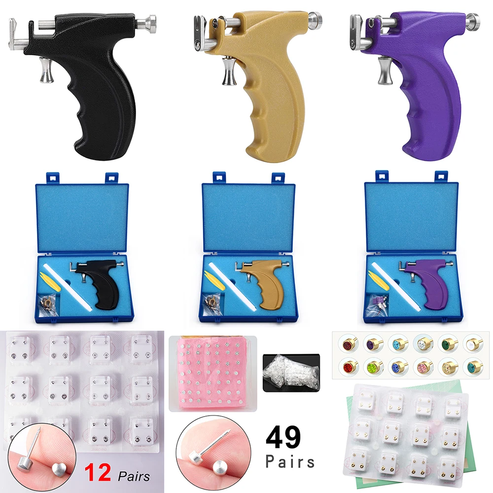 Professional Ear Piercing Gun Tool Set CZ Titanium earrings Ear Nose Navel Body Piercing Gun Unit Tool Kit Safety Pierce Tool