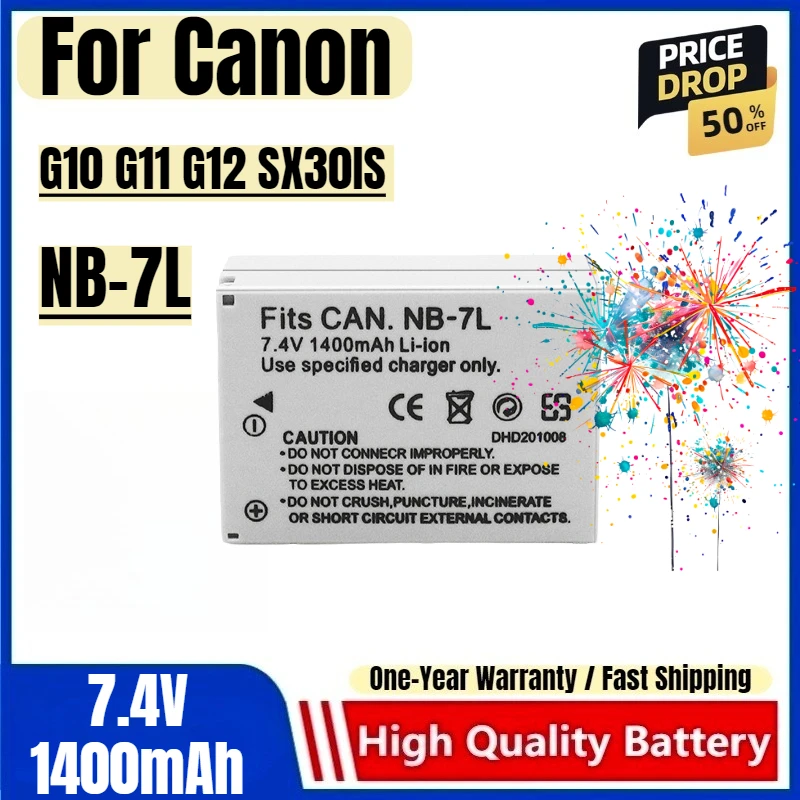 

NB-7L Battery 7.4V 1400mAh Rechargeable Batteries and Charger for Canon G10 G11 G12 SX30IS Camera Battery