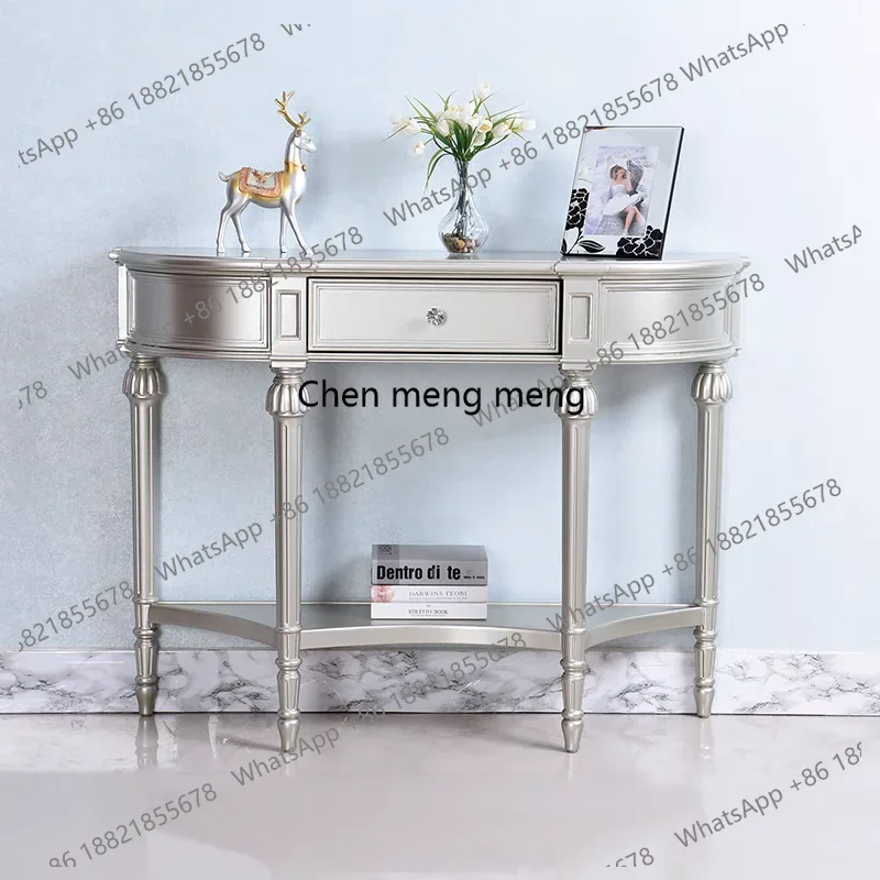 New arrive American light luxury semi-circular console table, high-end foyer sofa, and several small solid wood tables next to t