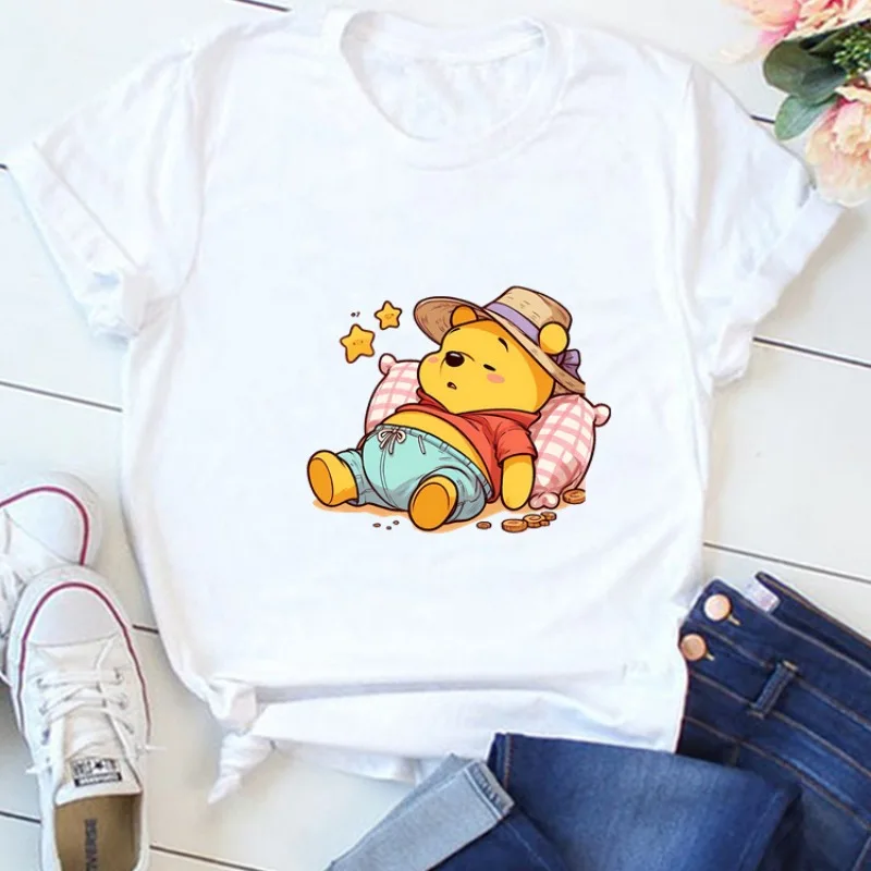 Cute Winnie The Pooh Bear Funny Disney Women T-shirt Graphic Casual Short Sleeve T Shirt Female Kawaii Loose Y2K Clothing Tops