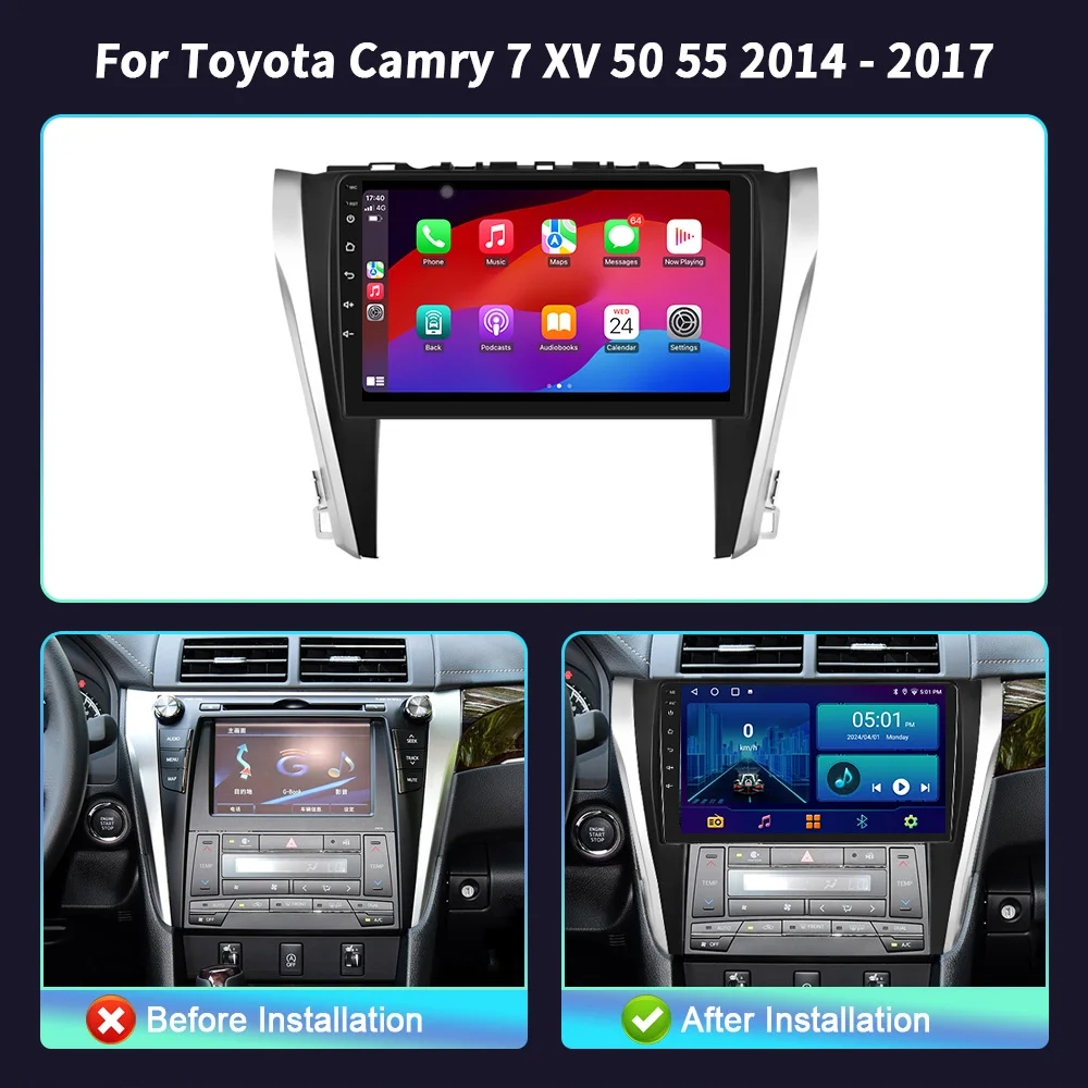 For Toyota Camry 7 XV 50 55 2014 - 2017 Android 14 Car Radio Multimedia Navigation Wireless Carplay Stereo Head Unit Screen WIFI