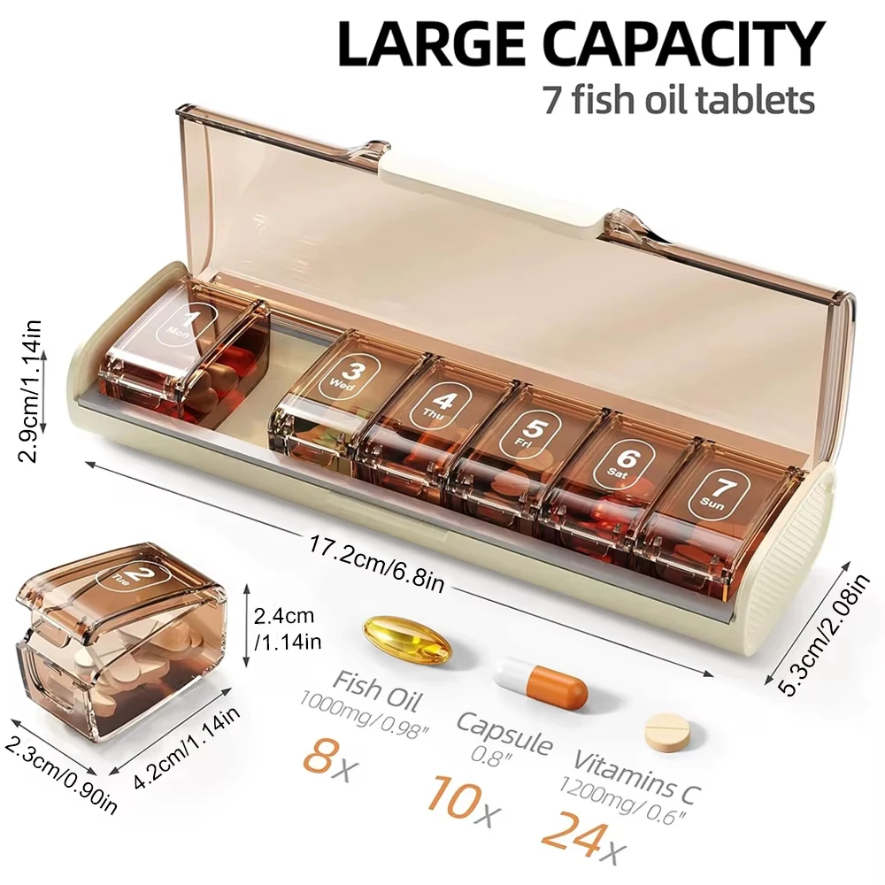 

Pill Organizer Large Weekly Pills Organizer Box Medicine Organizers Travel 7 Day Pill Case For Big Vitamin Supplements Fish Oil
