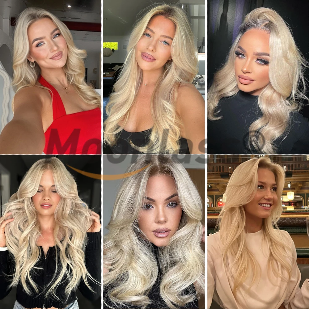 13x6 Ash Blonde Ombre Human Hair Wig 180 Density Body Wave Brazilian Remy Hair Lace Front Wigs Preplucked Transparent Lace Wigs