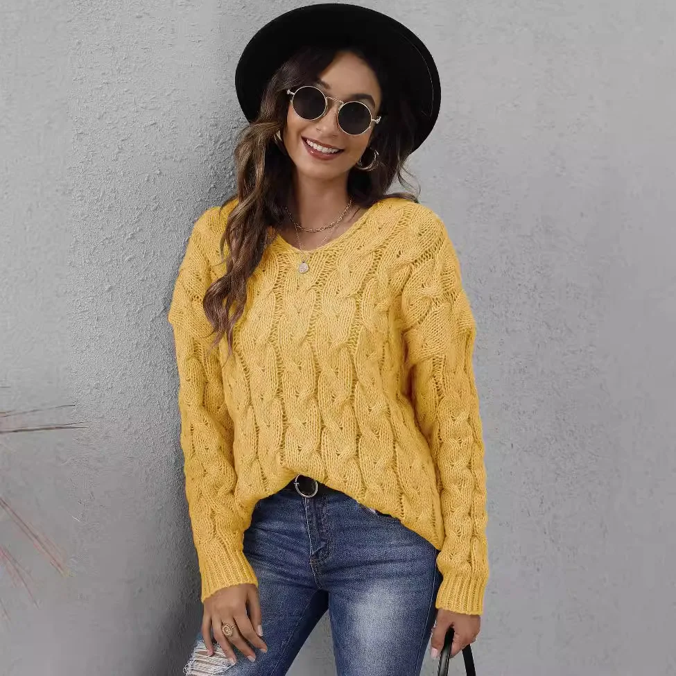 Sweaters Women's Thick Knitted V-neck Fashionable Loose Pullover Sweater Retro Street Style