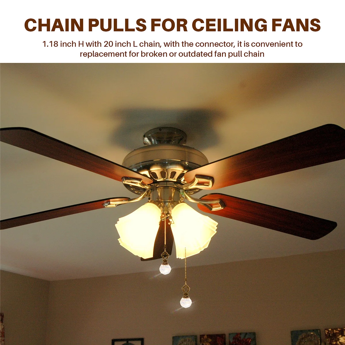 مجموعة من 2 سلسلة مروحة سقف شفافة على الطراز العتيق تسحب كرة بريزم كريستالية ساخنة