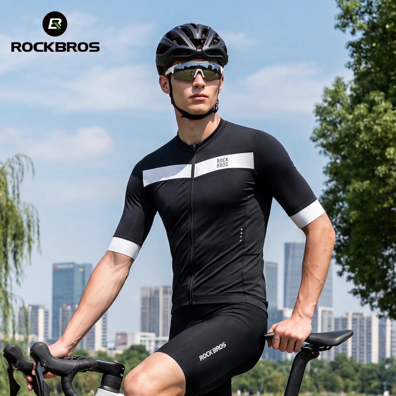 

Велосипедная майка ROCKBROS с коротким рукавом, облегающая, дышащая, быстросохнущая спортивная одежда с тремя карманами, стильная одежда для шоссейных и горных велосипедов.