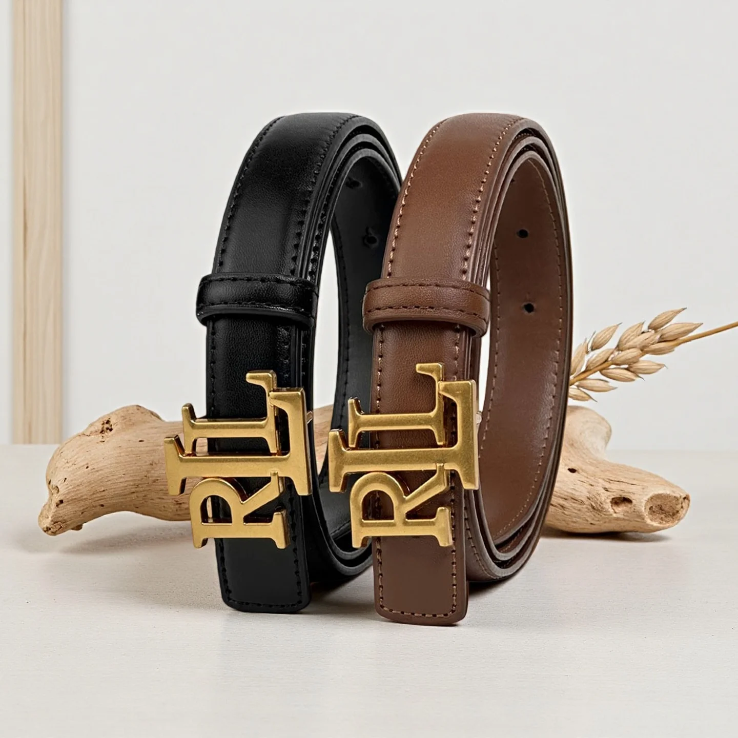 New letter smooth buckle RLL2.3cm wide women's belt, personalized classic fashion belt