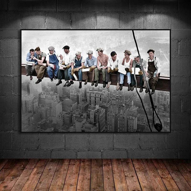 1932 Lunch Atop A Skyscraper Black White New York Construction Worker Iconic Photo Rockefeller Plaza Poster Wall Art Muarl Decor