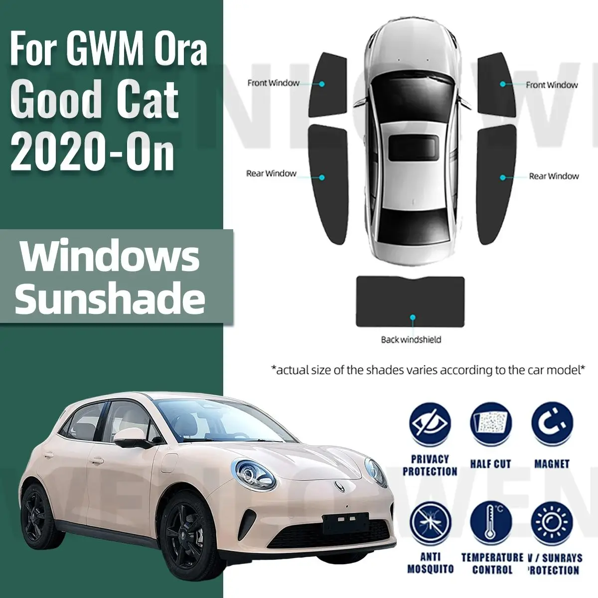 

For GWM Ora Good Cat 2020-2024 2025 Front Windshield Frame Curtain Magnetic Car Sunshade Shield Rear Side Window Sun Shade Visor