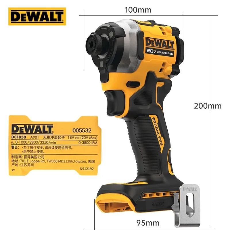 Dewalt DCF850N Cordless Impact Dirll 20V Brushless Motor 1/4-Inch Electric Screwdriver 205NM Wirless Rechargeable Power Tool