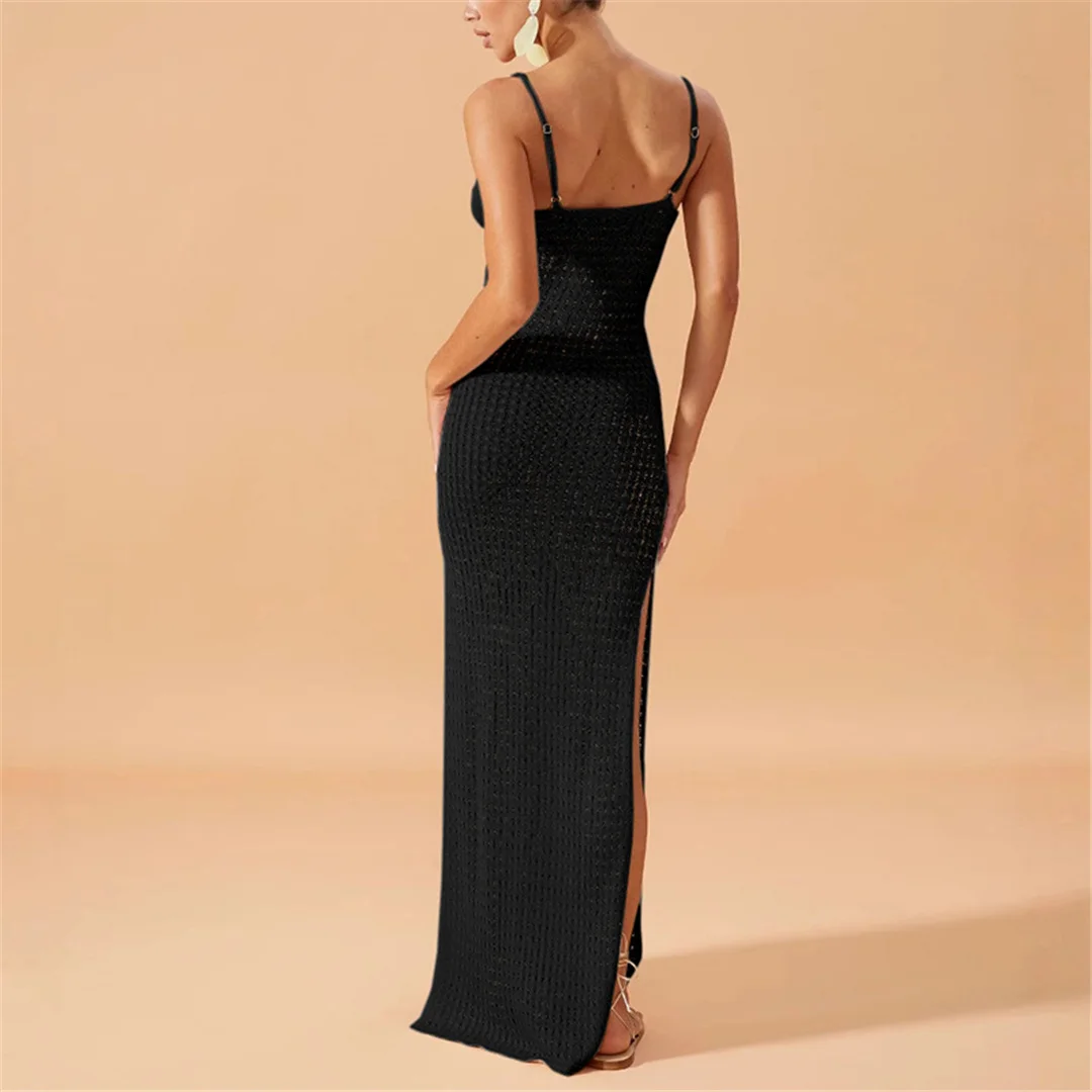 V-Ausschnitt, ärmellos, mit Ausschnitten, gehäkelt, gestrickt, Tunika, Strandkleid, Strandmode, Damen, V7212 – Detail 13