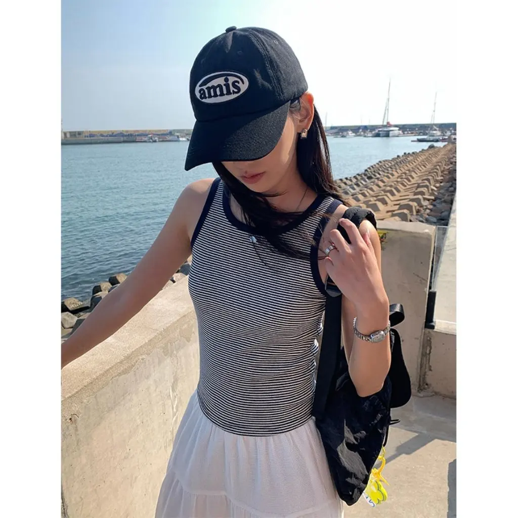 

Women's Korean Style Cotton Vest Camisole Double U-Neck Solid Color High Elasticity Basic Inner Wear Top for Spring Autumn
