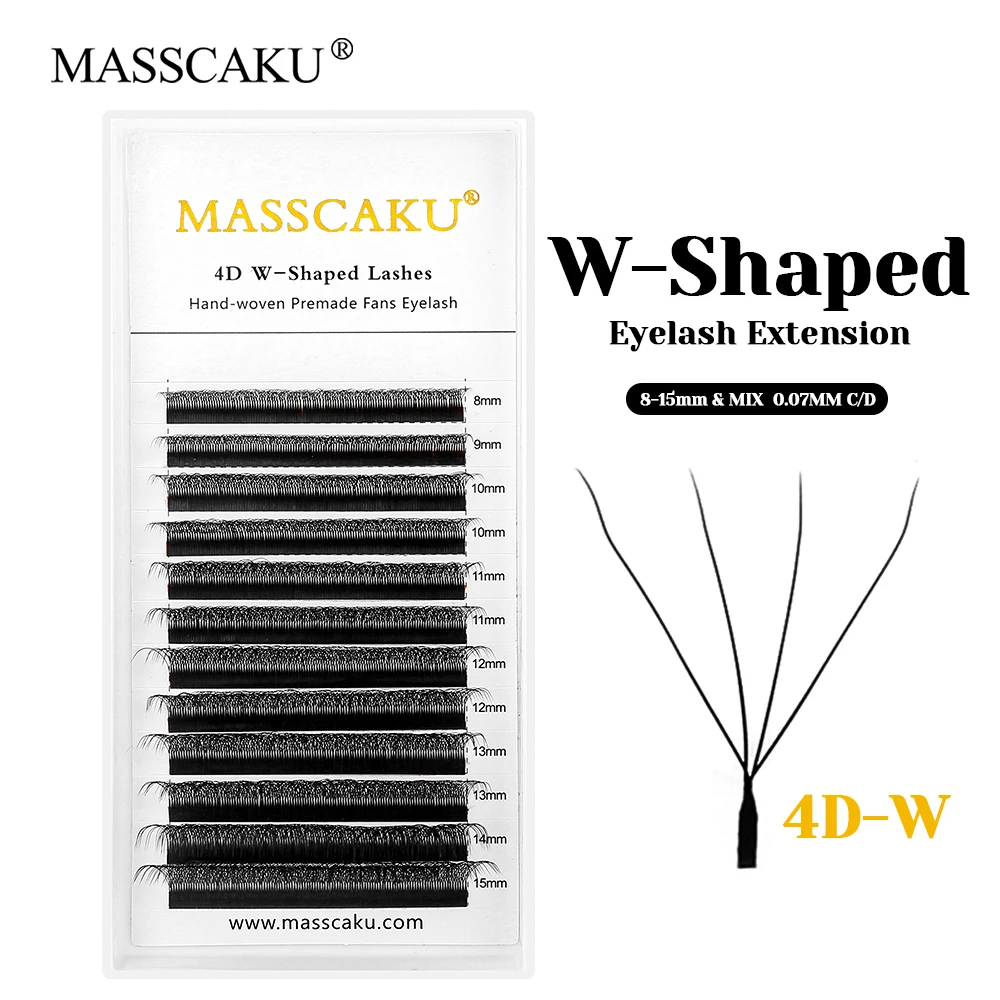 Wholesale All Size Premium Faux Mink Material W Design Lashes 0.07mm Thickness Waterproof W Shaped Premade Fans Lash by MASSCAKU