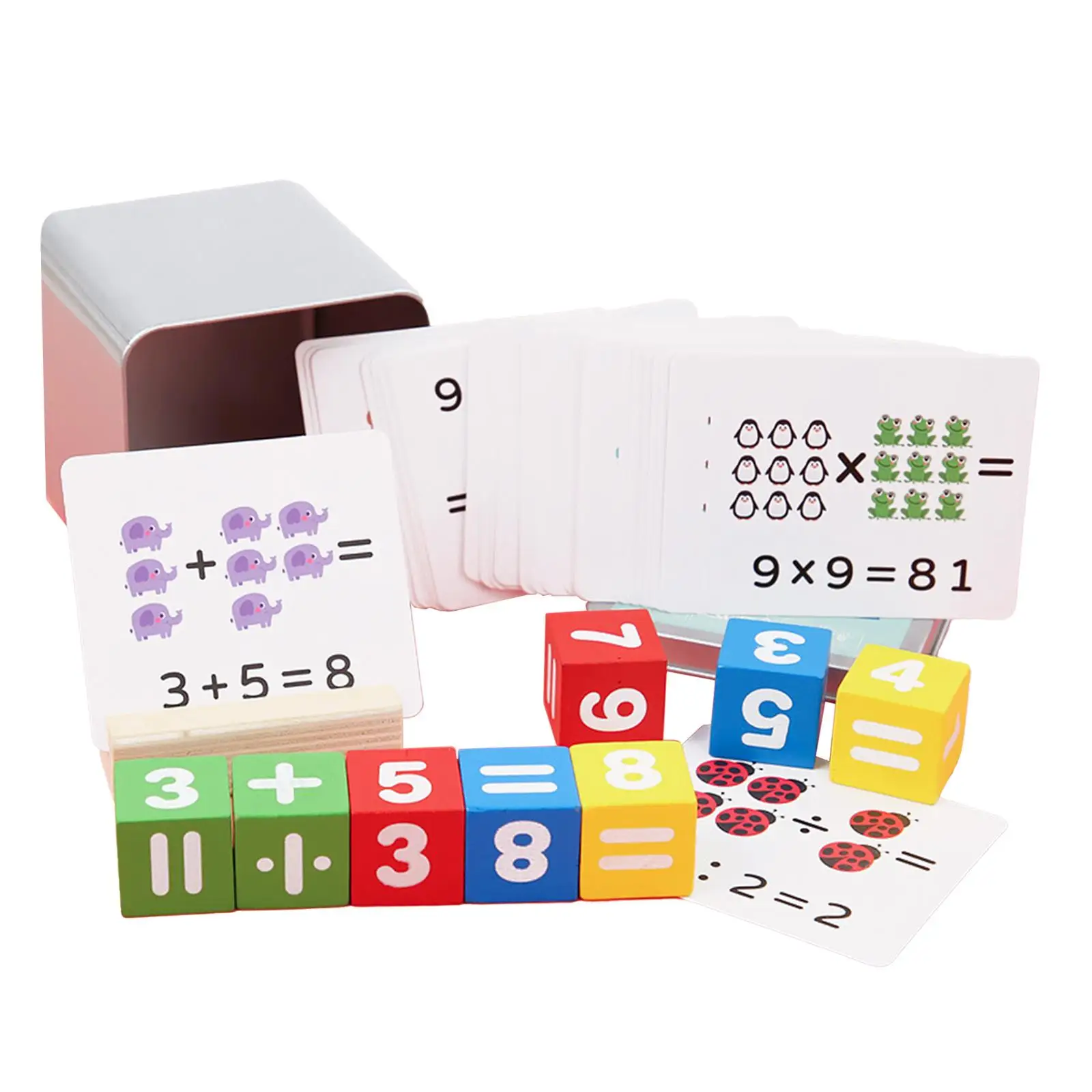 Math Game 54Pcs Cards Preschool Learning Busy and Entertained with Card Holder Storage Case for Kids Birthday Gift Travel Toy