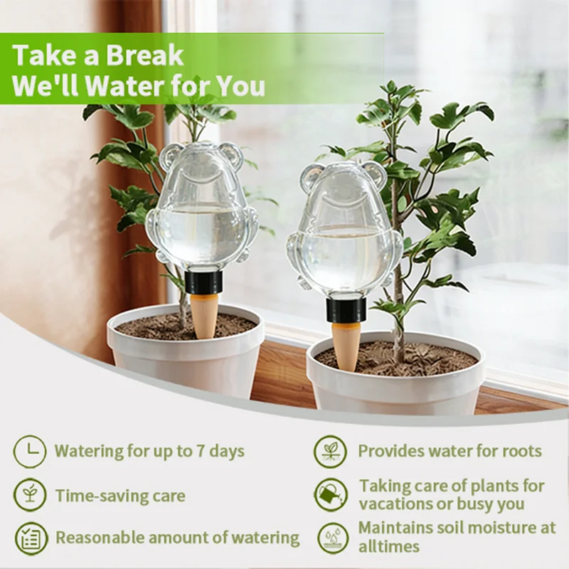 4PCS 17ozl Cute Frog Automatic Plant Waterer Self Watering Spikes Slow Release Drip Irrigation for Indoor Outdoor Potted Plants