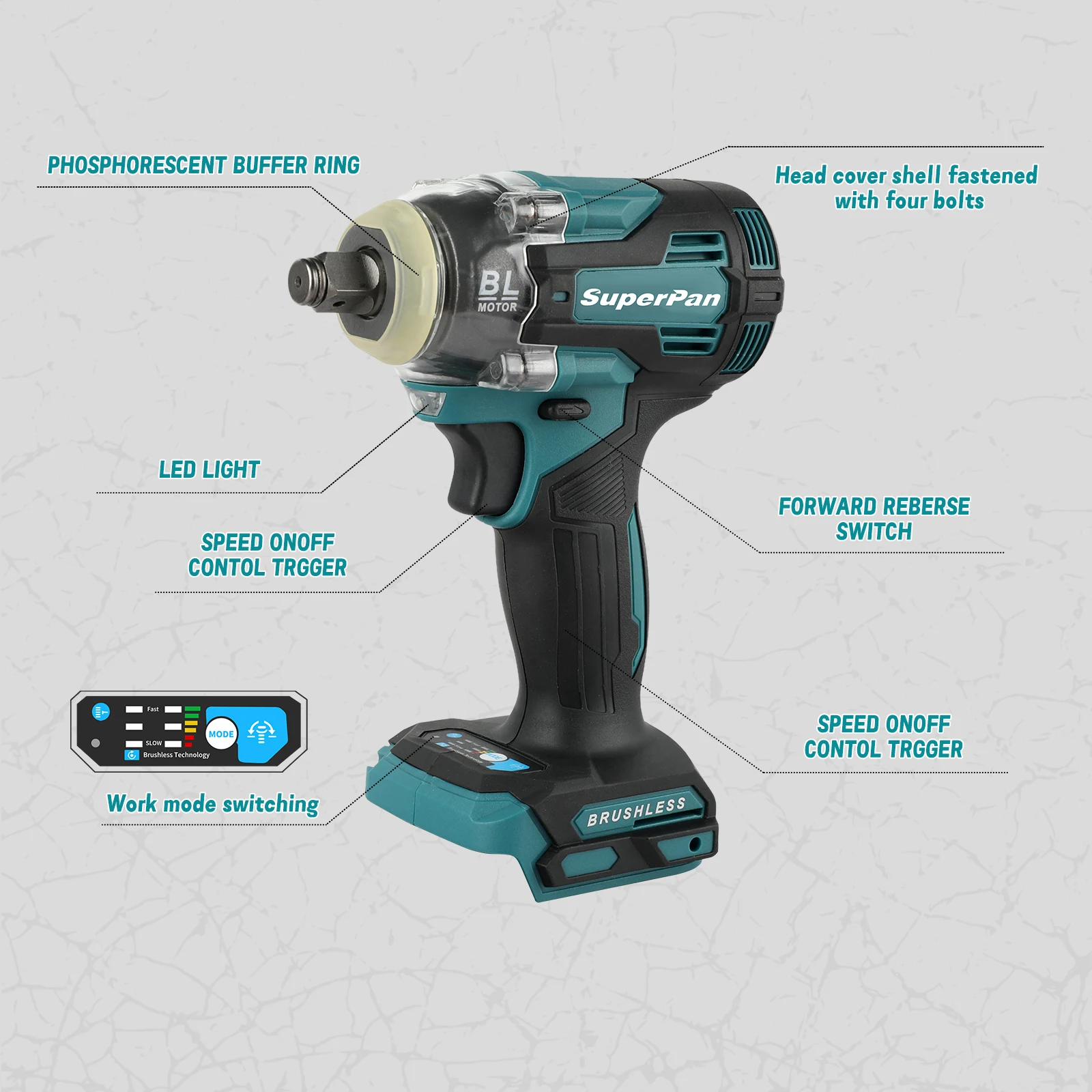 

SUPERPAN TW004G High-Efficiency Long Runtime 18V Brushless Drill Driver for makita 18V battery specs