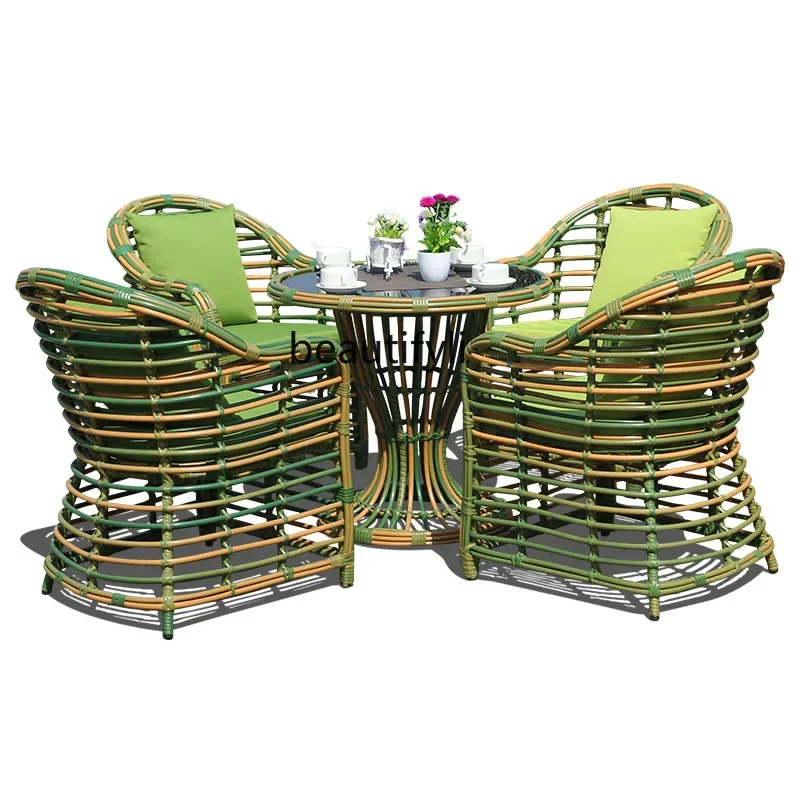 

Rattan Chair Outdoor Casual Furniture Creative Rattan Balcony Table and Chair Courtyard Villa Hotel Terrace Chair