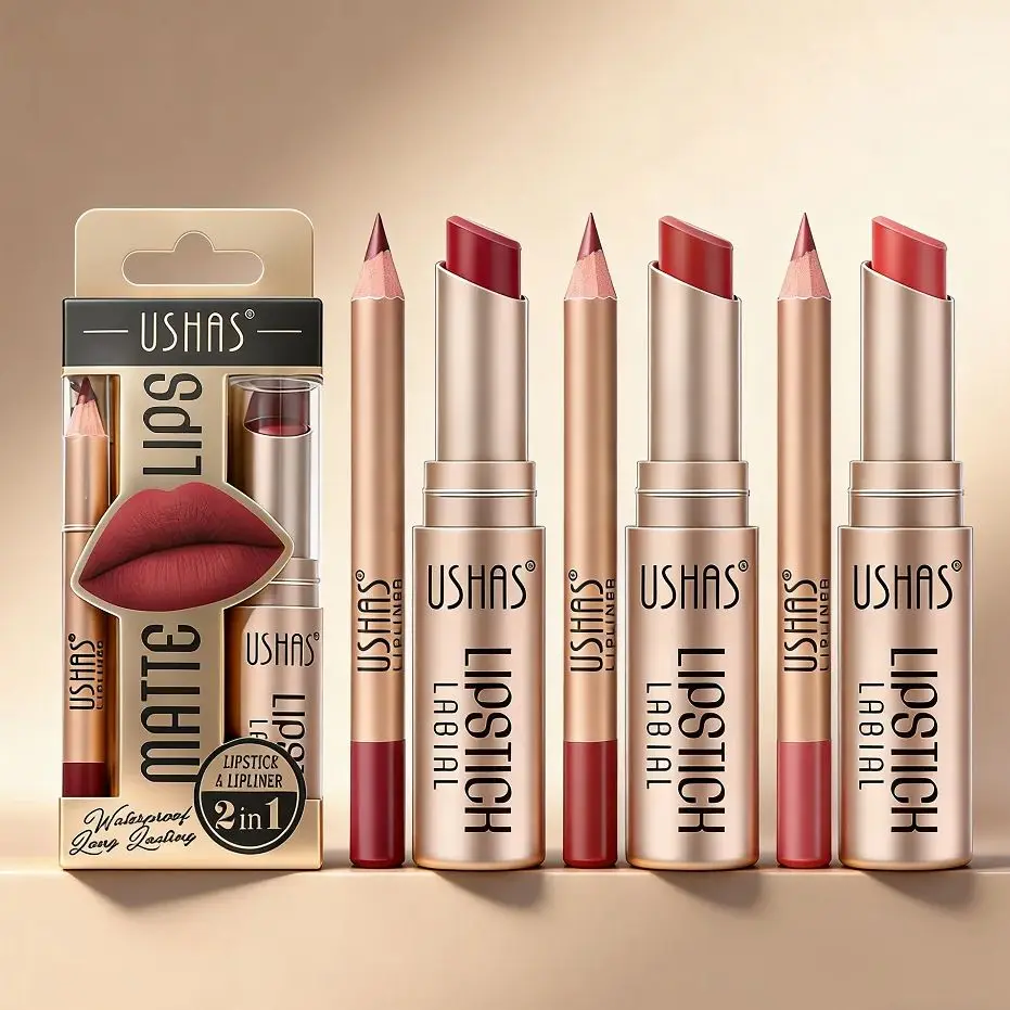 ชุดลิปไลเนอร์เนื้อแมทและลิปสติกติดทนนานกันน้ำสีนู้ดแดง 12 สีชุดแต่งหน้าริมฝีปากที่เขียนง่าย