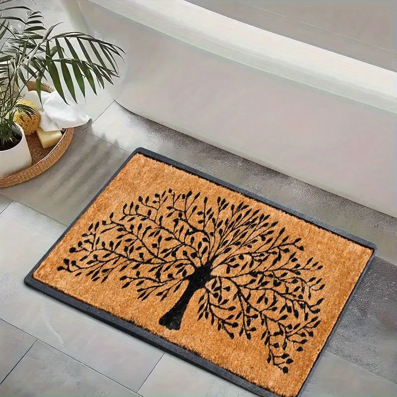 Black Tree of Life Design Welcome Doormat, Non Slip Absorbent Floor Mat for Outdoor Camping and Bathroom, Washable Home Decor