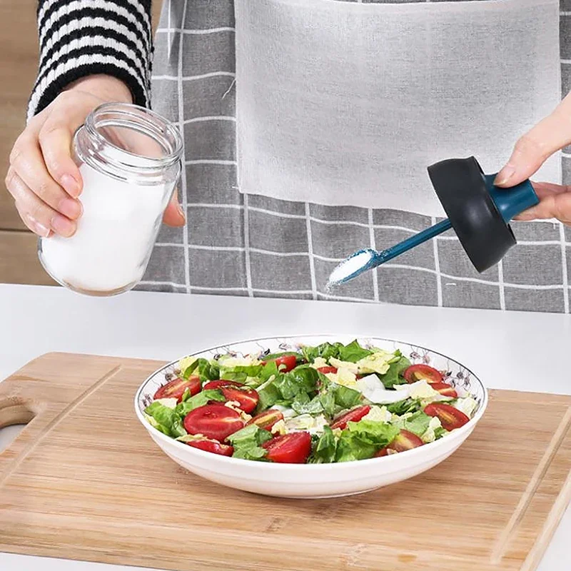 

Transparent Kitchen Supplies Glass Spice Jar For Salt Sugar Pepper Powder With Spoon Plastic Seasoning Bottle Salt Storage Box