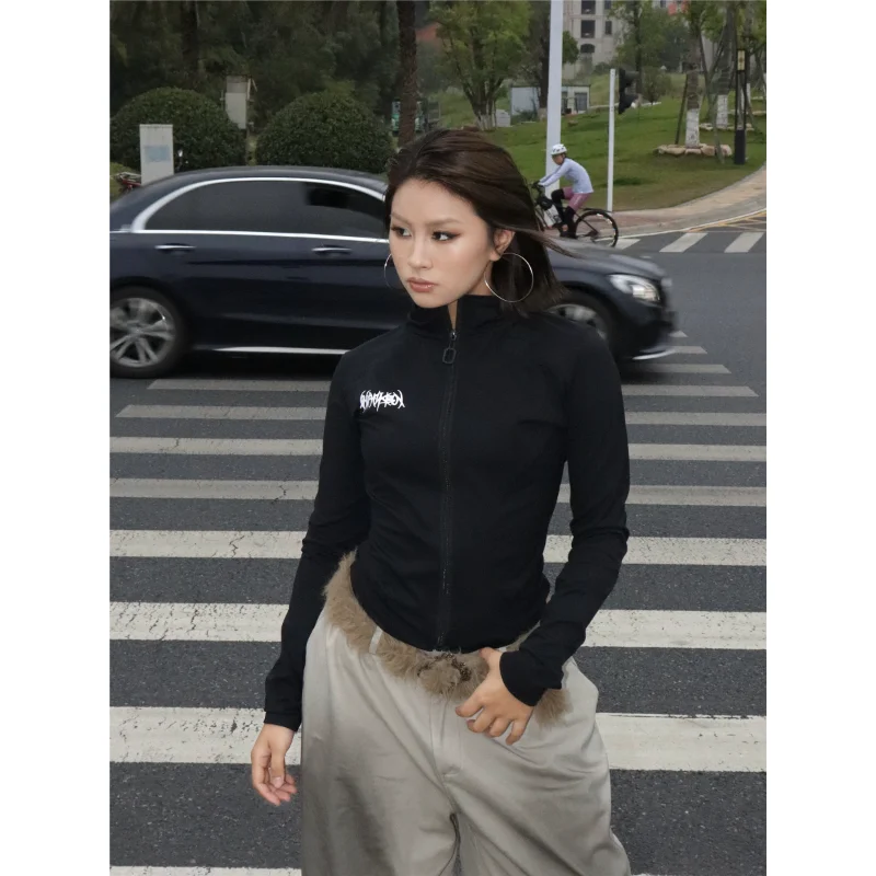 

American Street Sle Zipper Collar Breathable Windproof Jaet ort Coat Women's Faion Autumn Winter New Trend Men's Top
