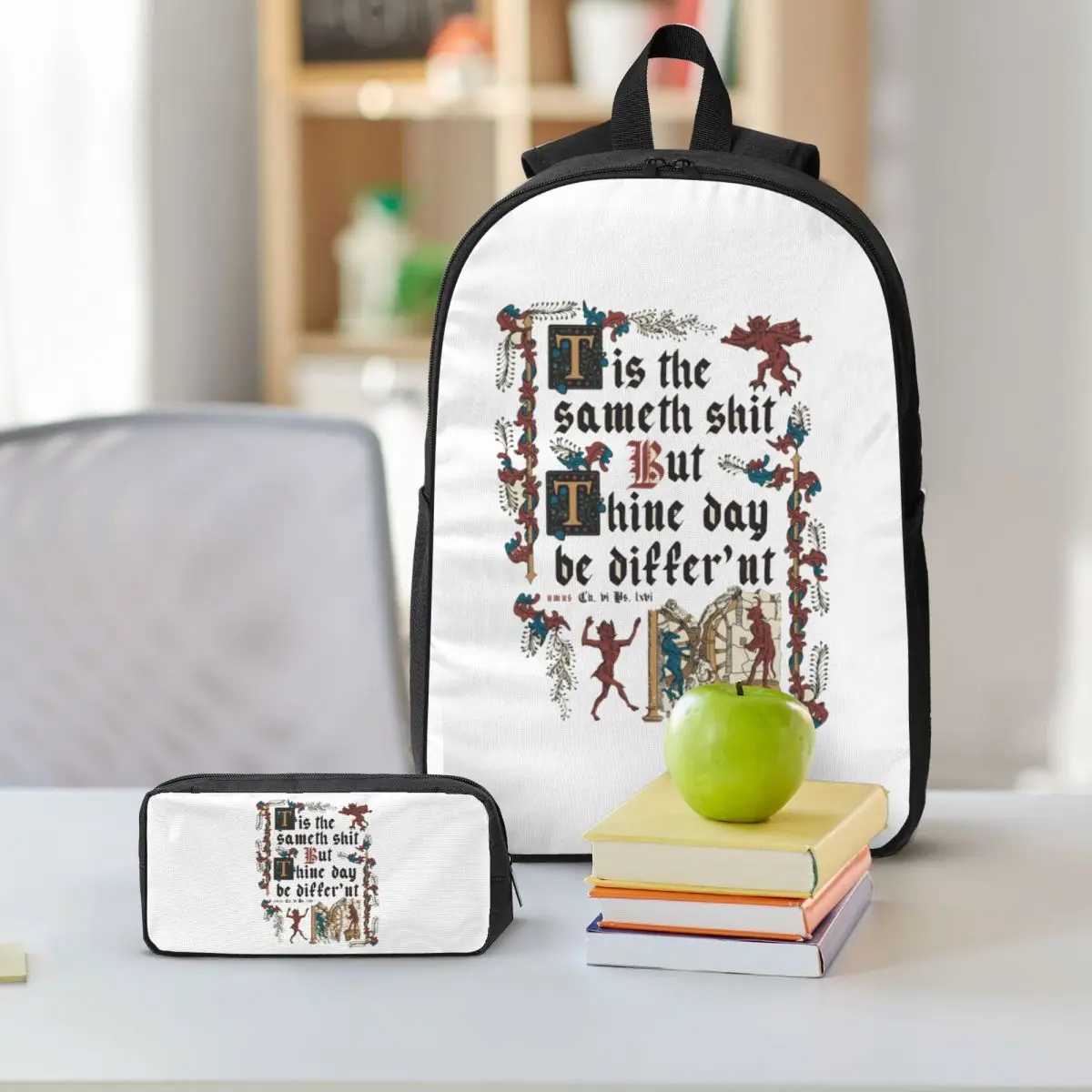 Same Shit Medieval Style English History Backpack BookBag School Bag Shoulder Bags 3ps Insulated Lunch Bag Pencil Case