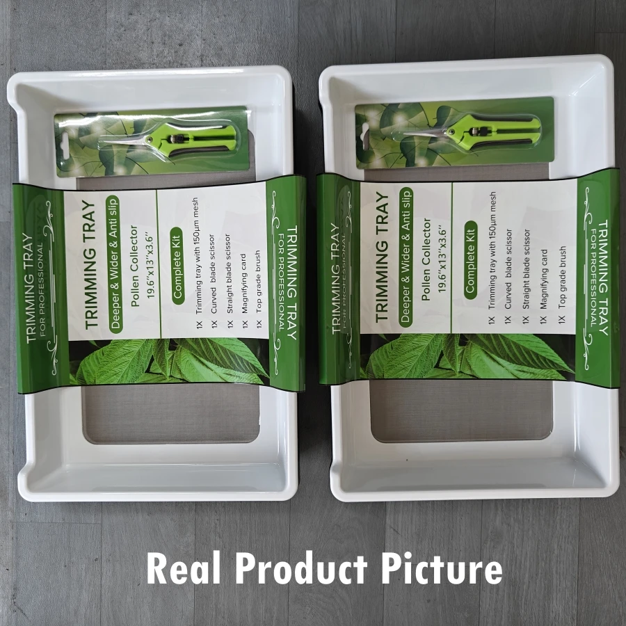 2 Packs Double-tier Trim Tray Kit with 150 Micron Pollen Screen Bottom Harvest Bin Scissors Herb Plant Flower Dry Sifter Accesso